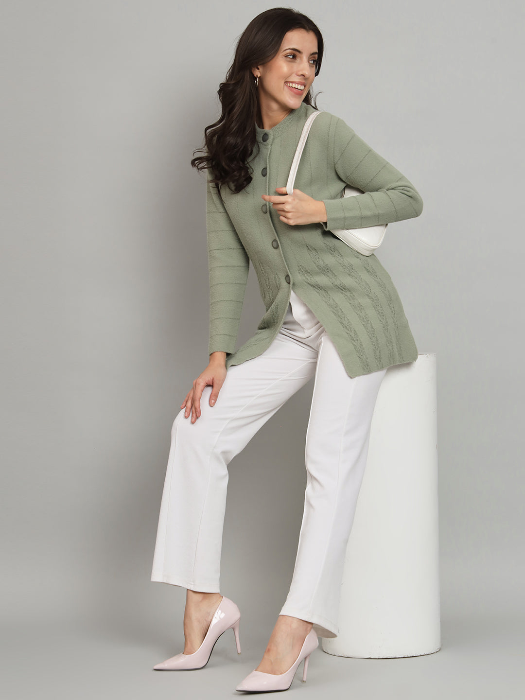 Green Woollen Longline Cardigan