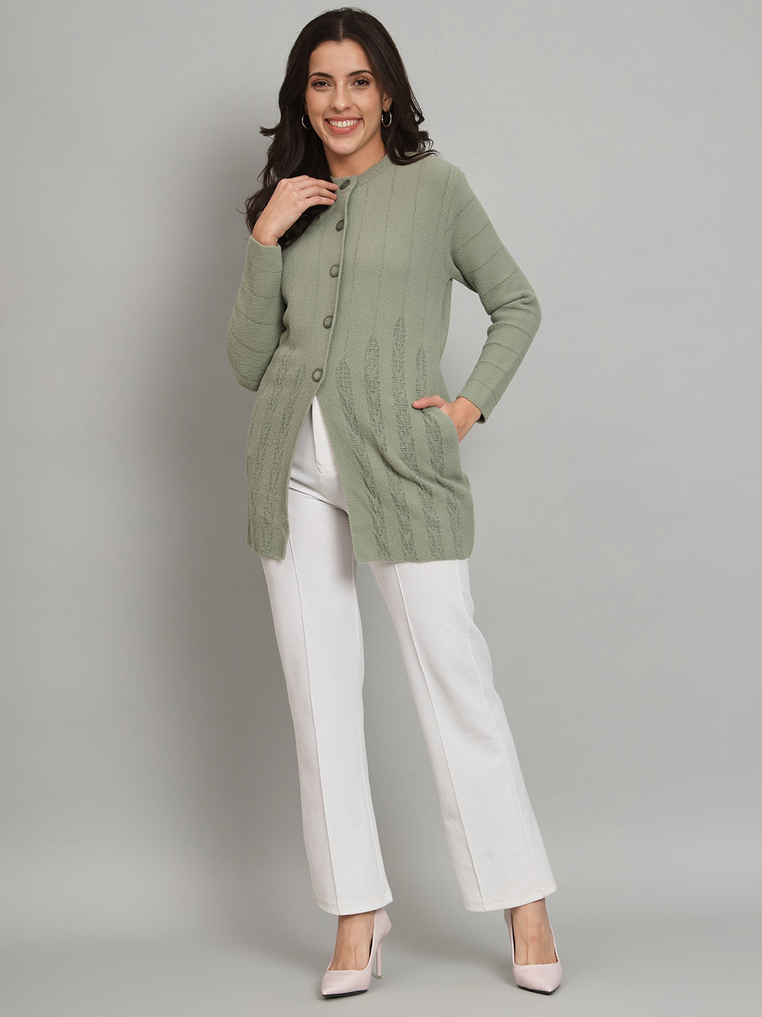 Green Woollen Longline Cardigan