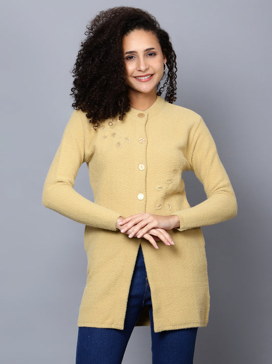 Yellow Embroidered Wolleen Cardigan