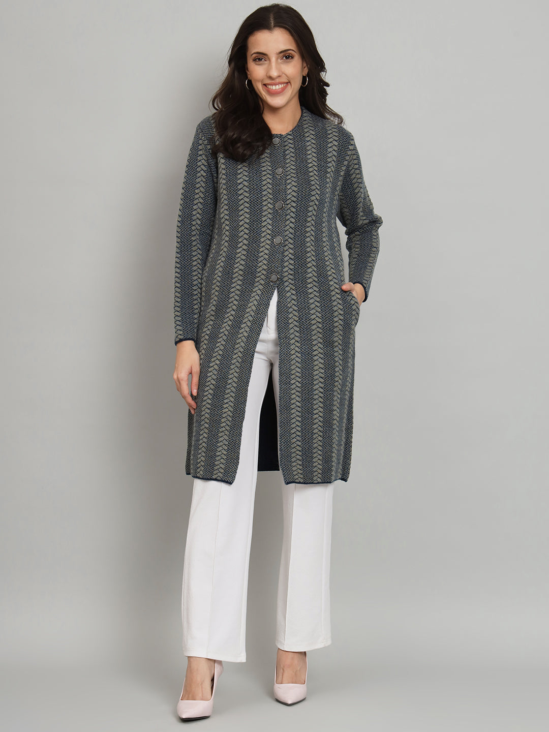 Grey Womens Longline Cardigan