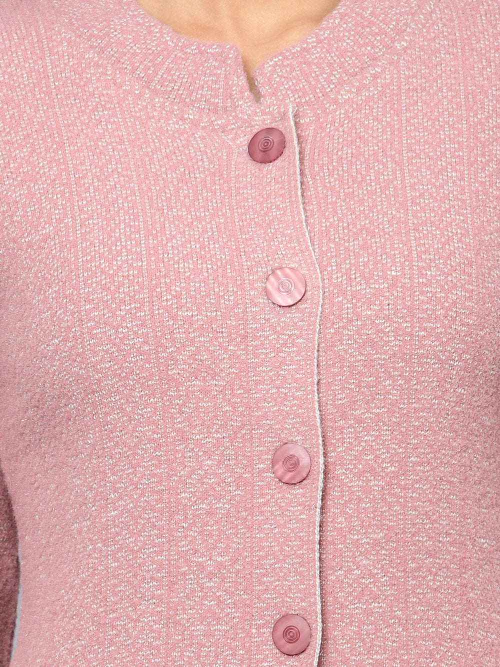 Pink Self Pattern Longline Cardigan