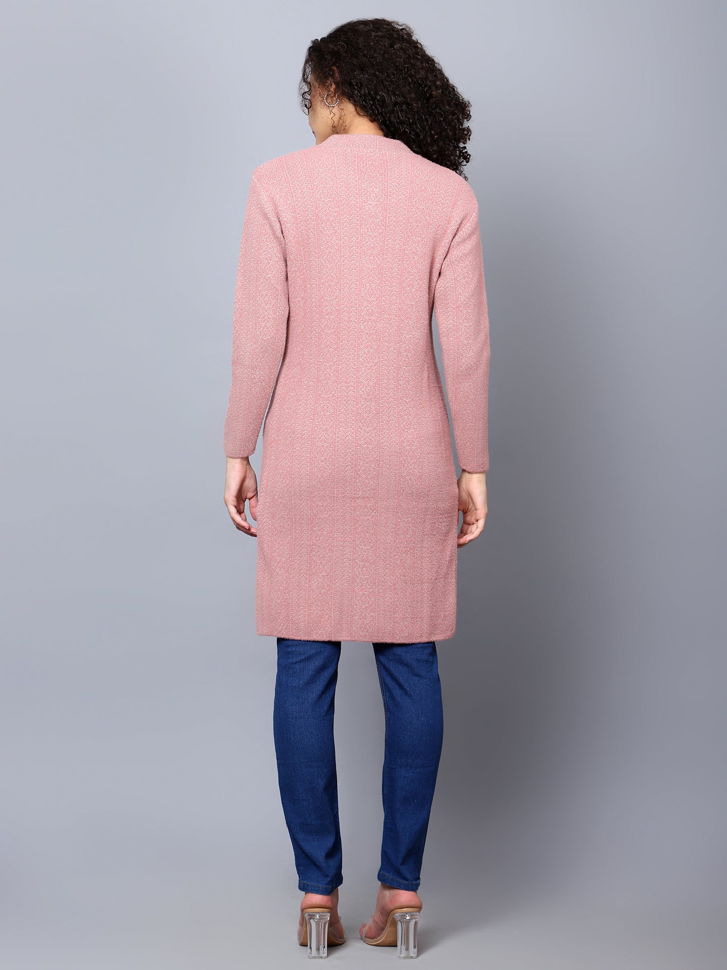 Pink Self Pattern Longline Cardigan