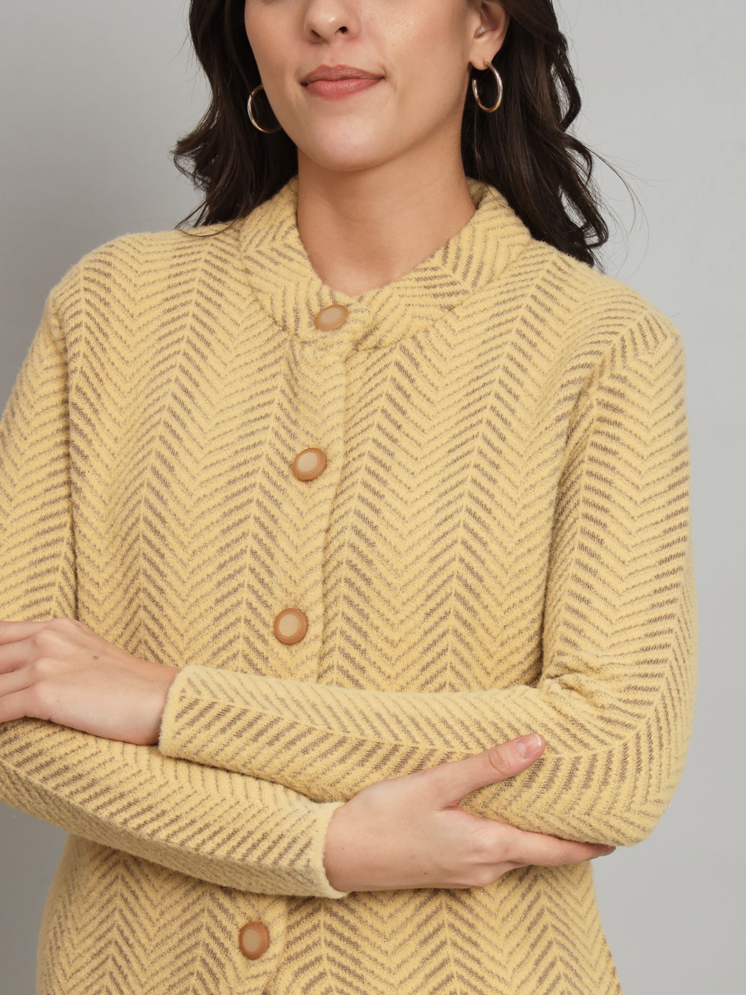 Broowl Womens Woollen Beige Cardigan