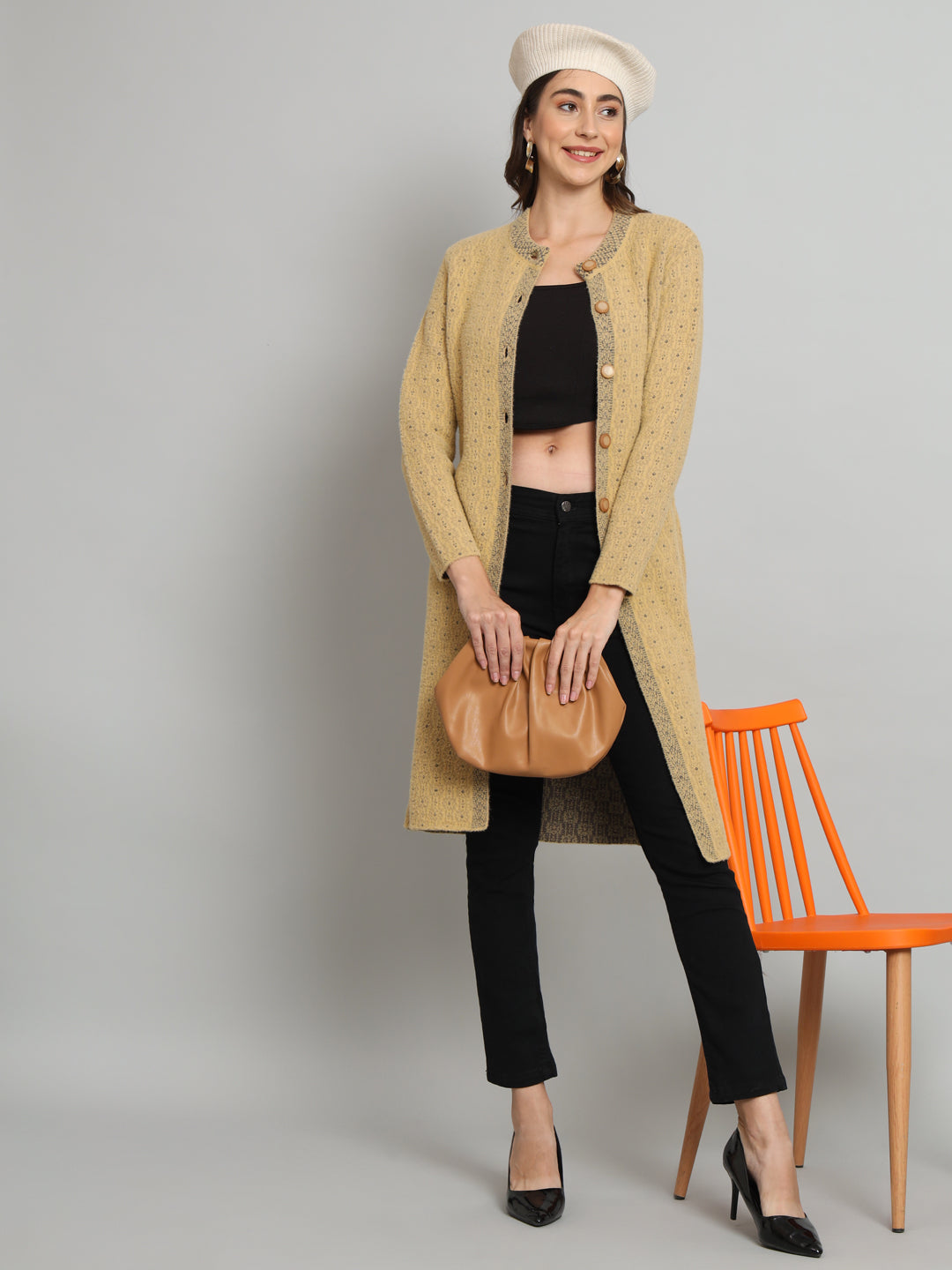 Broowl Beige Two Tone Longline Cardigan