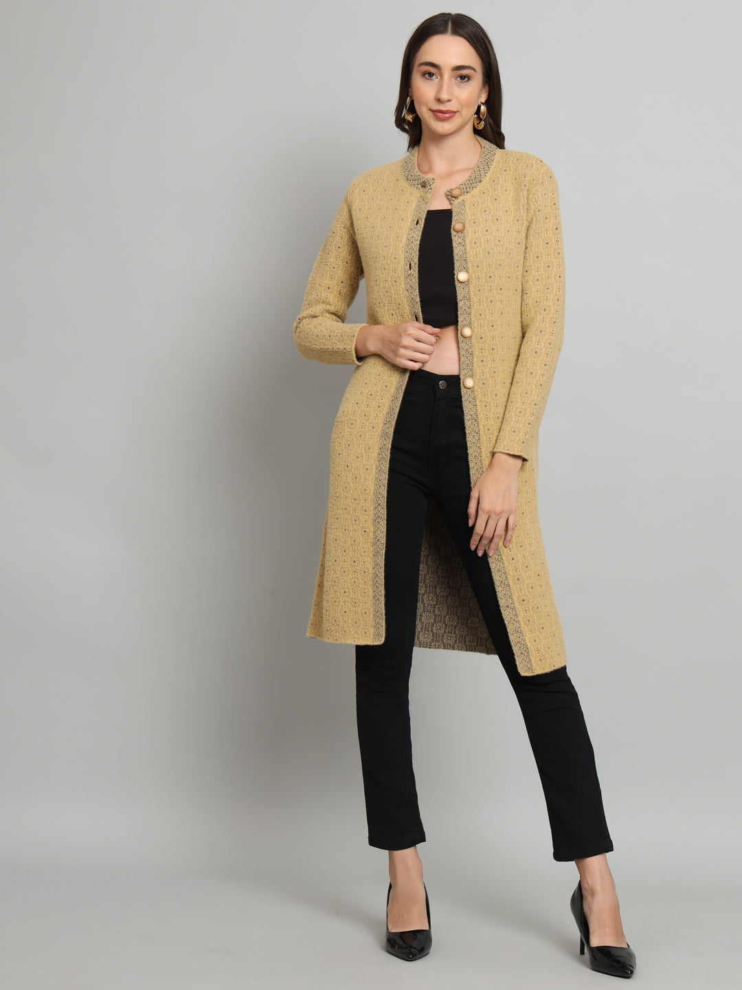 Broowl Beige Two Tone Longline Cardigan