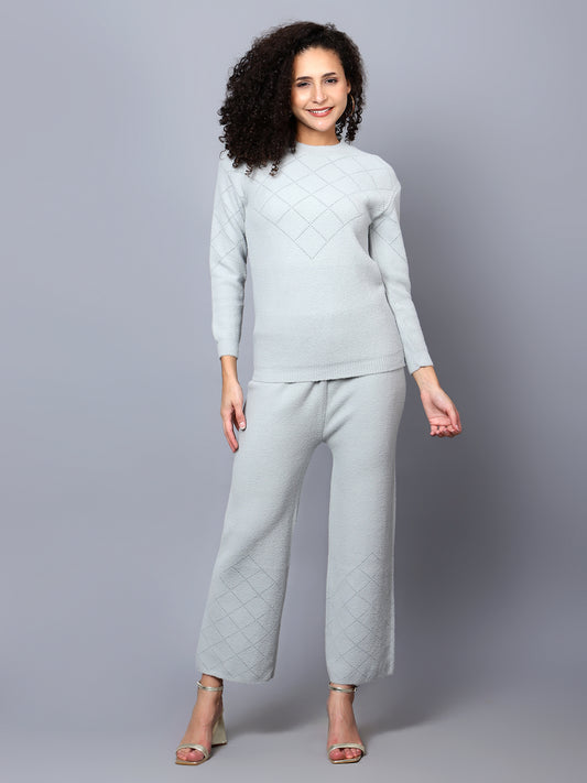 Broowl Blue Self Woollen Co-ord Set