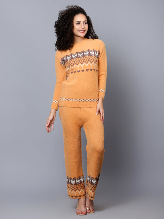 Orange Printed Woollen Co-Ord Set