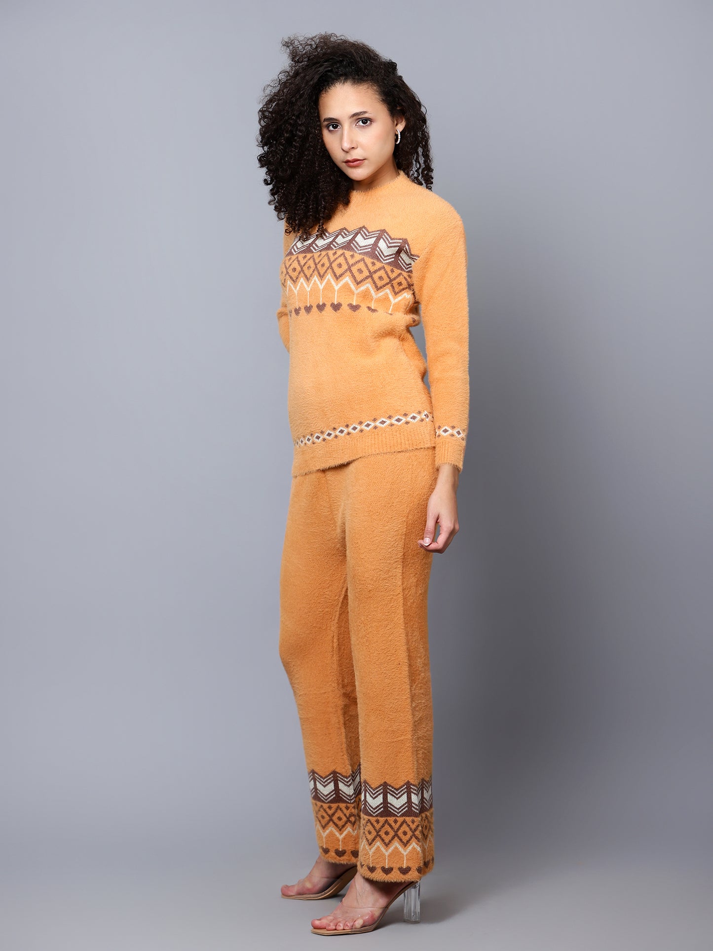 Orange Printed Woollen Co-Ord Set