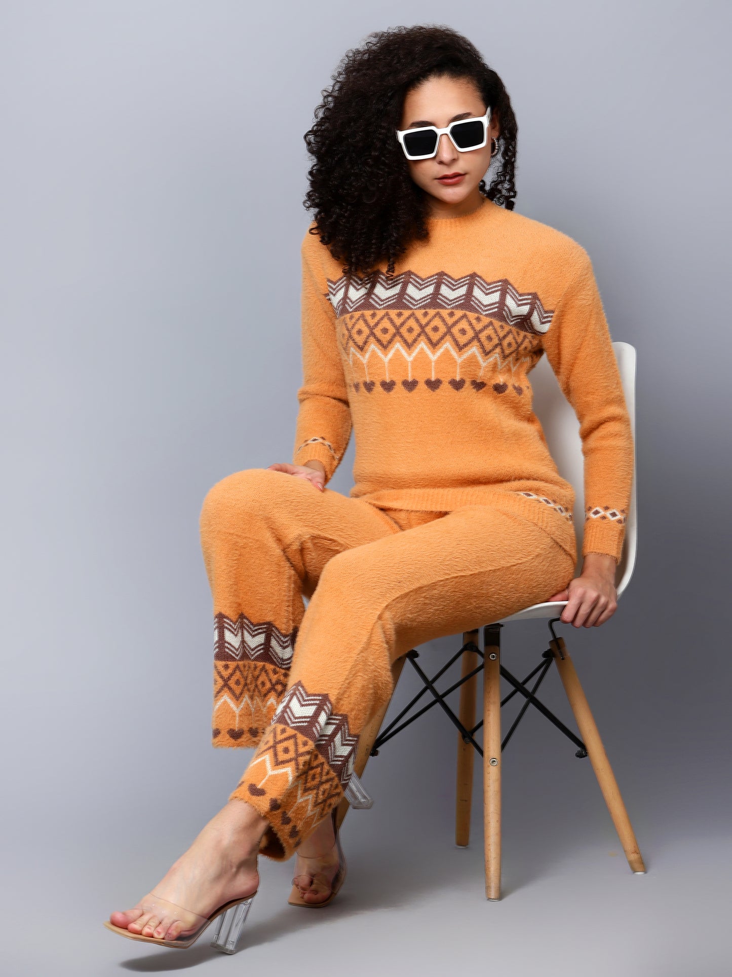 Orange Printed Woollen Co-Ord Set