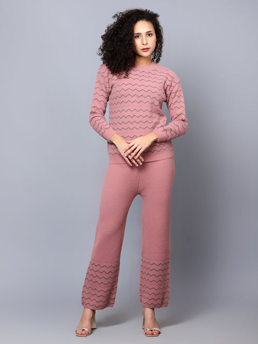 Pink Geometric Woollen Coord Set