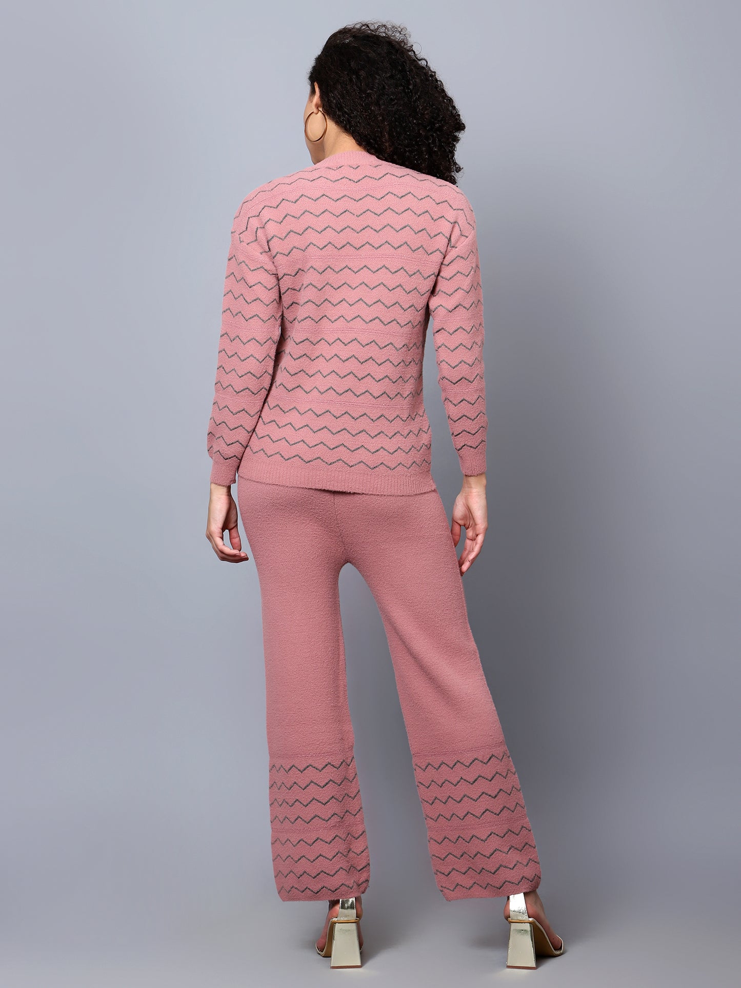 Pink Geometric Woollen Coord Set