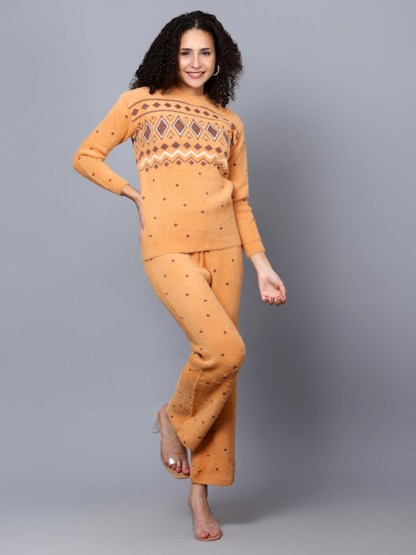 Gold Womens Woollen Coord Set