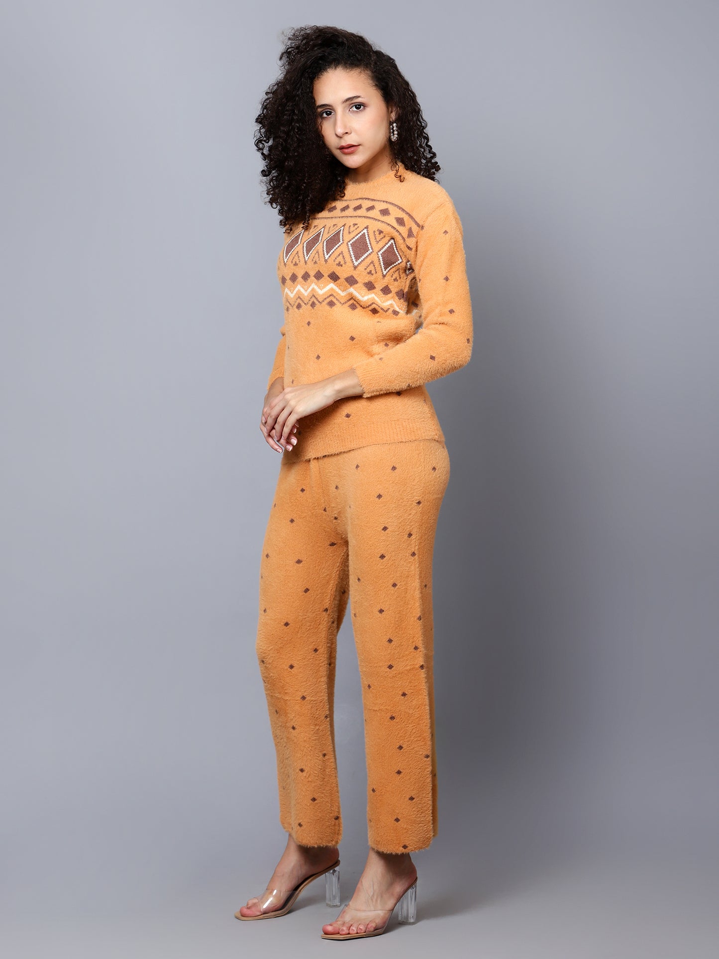 Gold Womens Woollen Coord Set