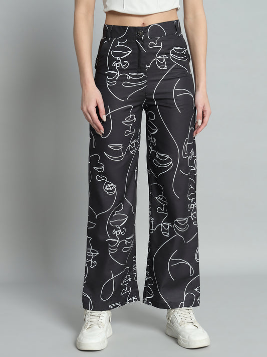 BROOWL Women Ethnic Motifs Printed Relaxed Straight Fit High-Rise Trousers