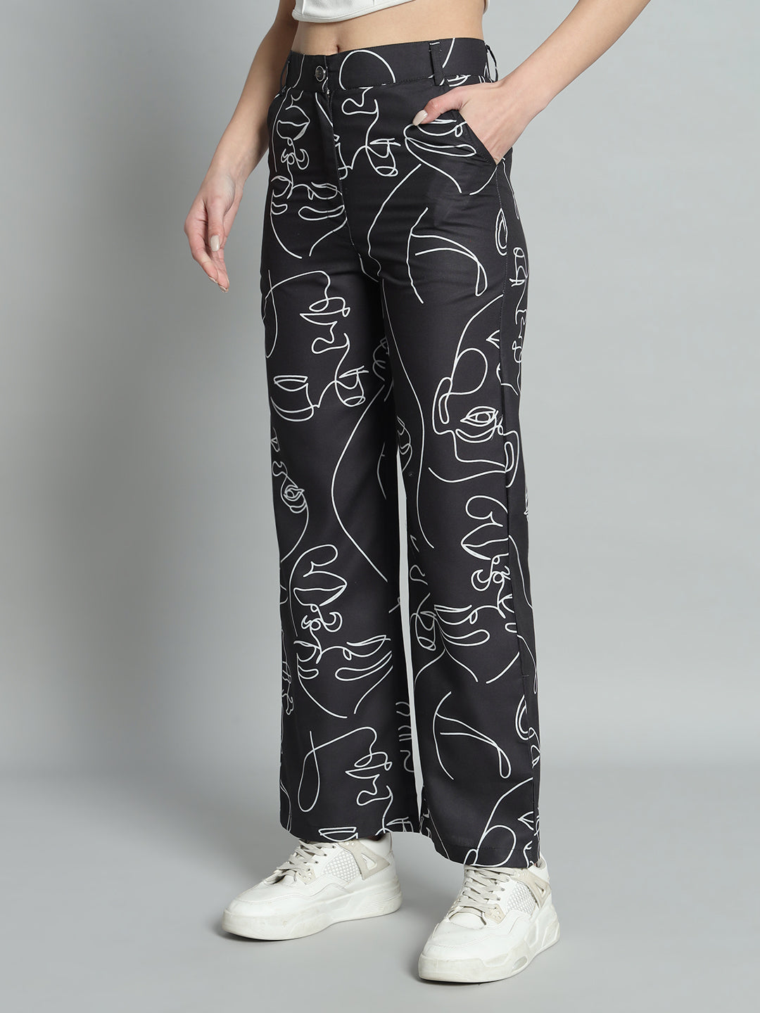 BROOWL Women Ethnic Motifs Printed Relaxed Straight Fit High-Rise Trousers