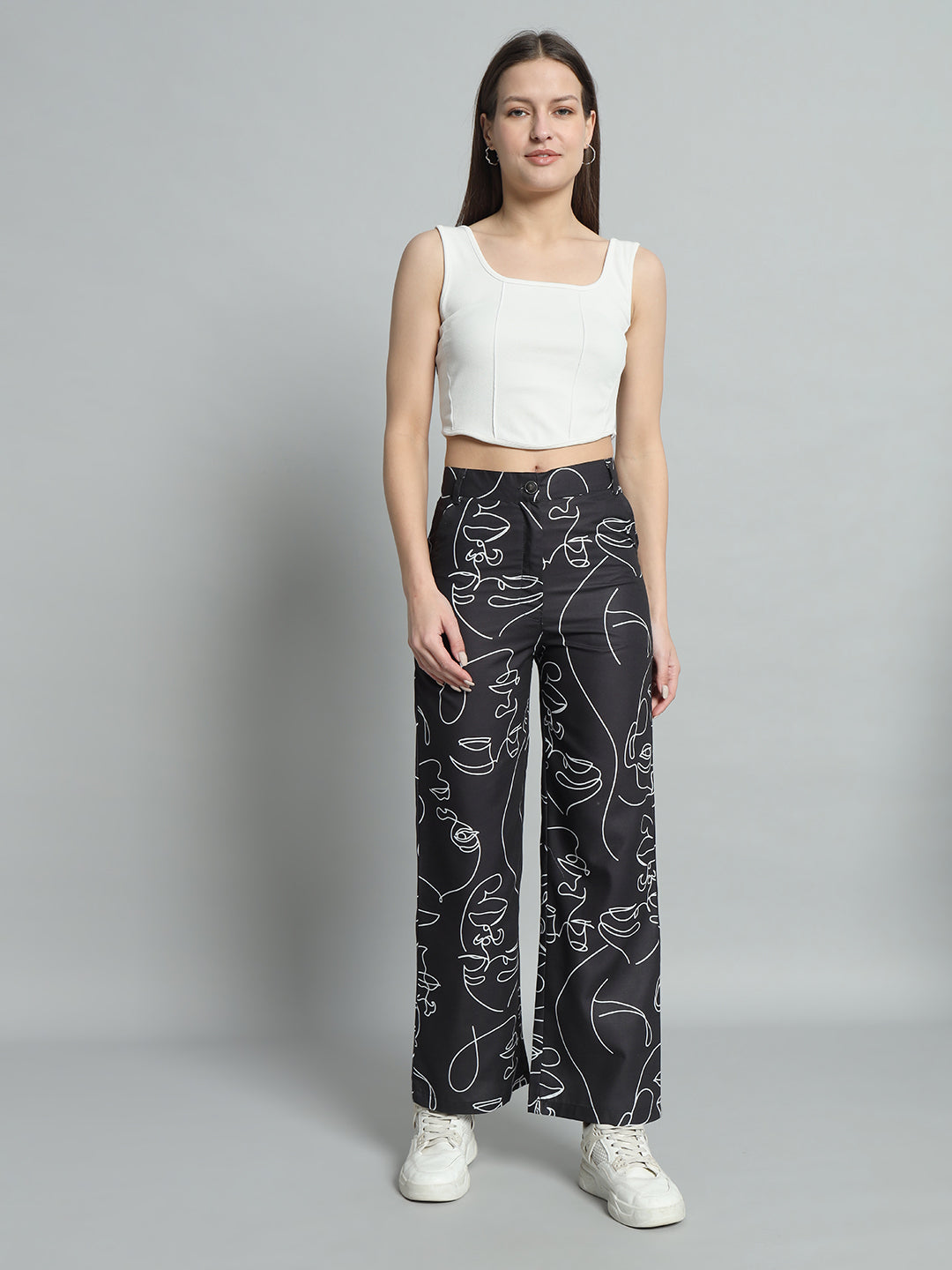 BROOWL Women Ethnic Motifs Printed Relaxed Straight Fit High-Rise Trousers