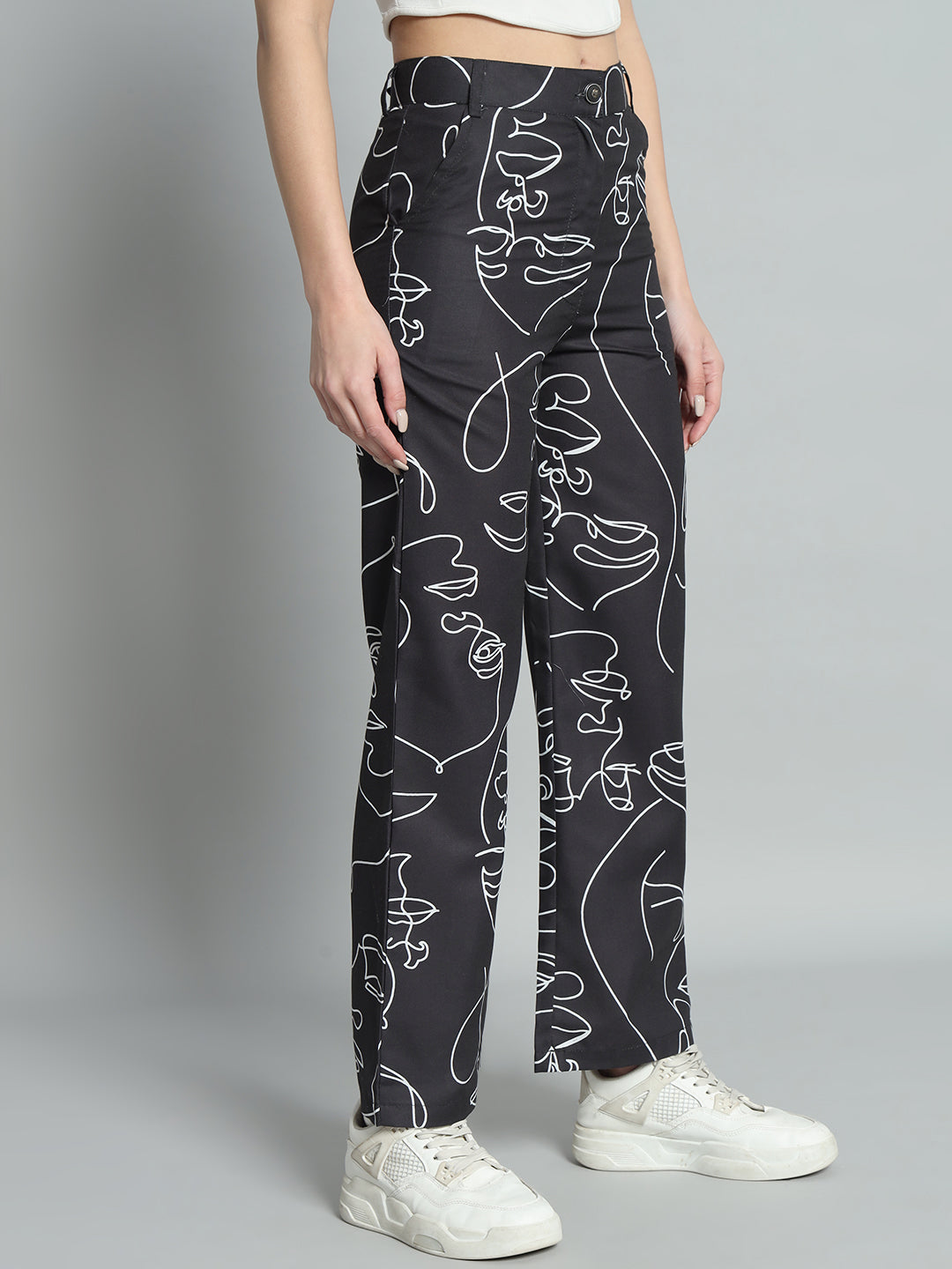 BROOWL Women Ethnic Motifs Printed Relaxed Straight Fit High-Rise Trousers