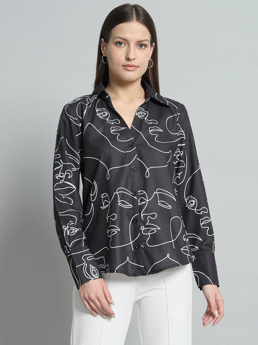 BROOWL Women's Classic Abstract Printed Casual Shirt