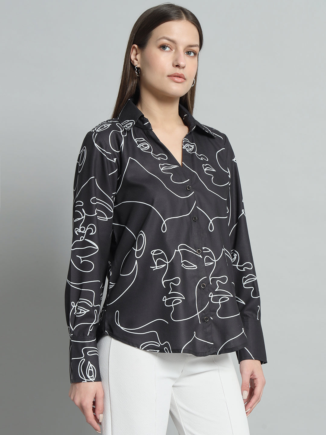 BROOWL Women's Classic Abstract Printed Casual Shirt