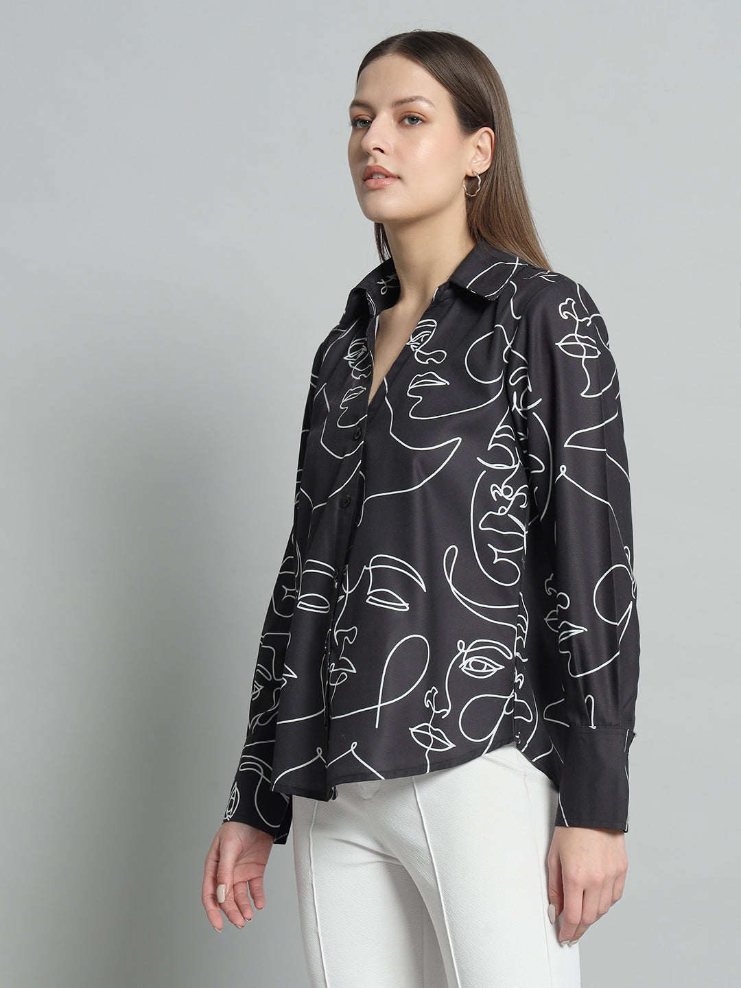 BROOWL Women's Classic Abstract Printed Casual Shirt