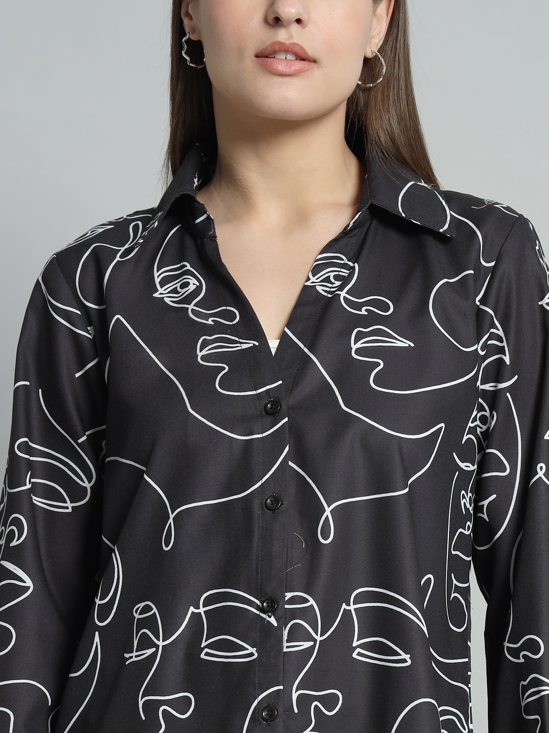 BROOWL Women's Classic Abstract Printed Casual Shirt