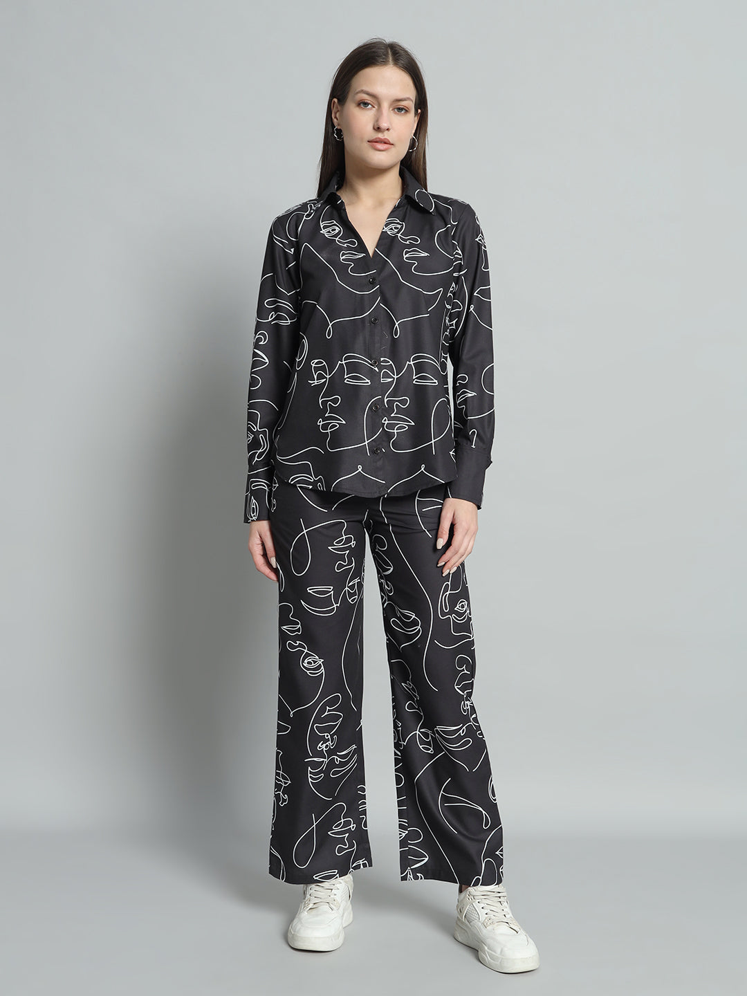 BROOWL Women's Printed Shirt With Trousers Co-Ords