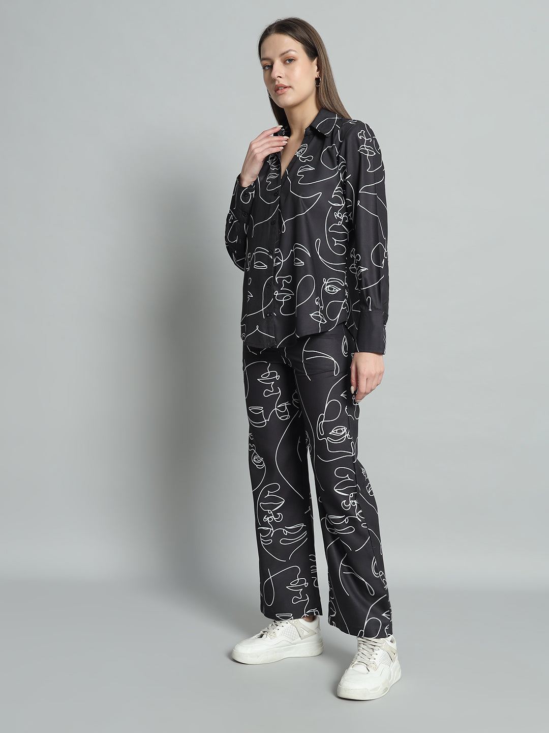 BROOWL Women's Printed Shirt With Trousers Co-Ords