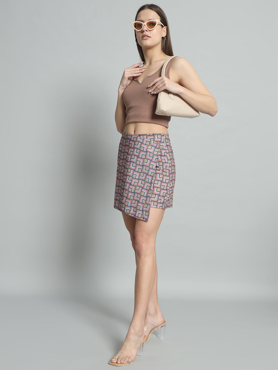 BROOWL Women's Checked Mini Length Skirt