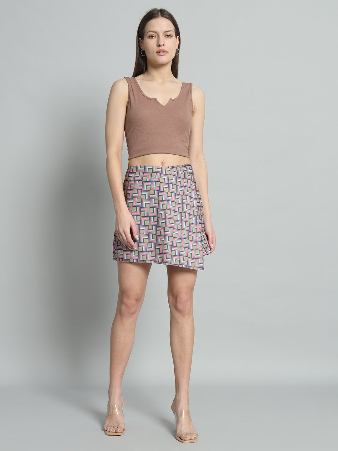 BROOWL Women's Checked Mini Length Skirt