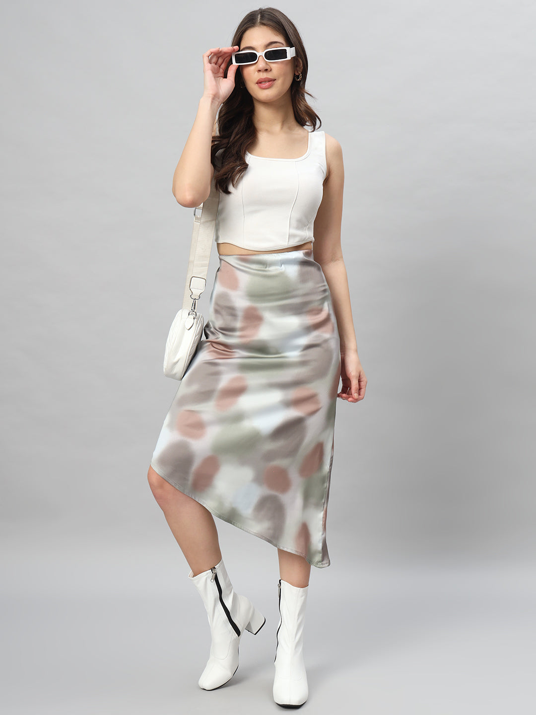 BROOWL Women's Printed A-Line Midi Skirt