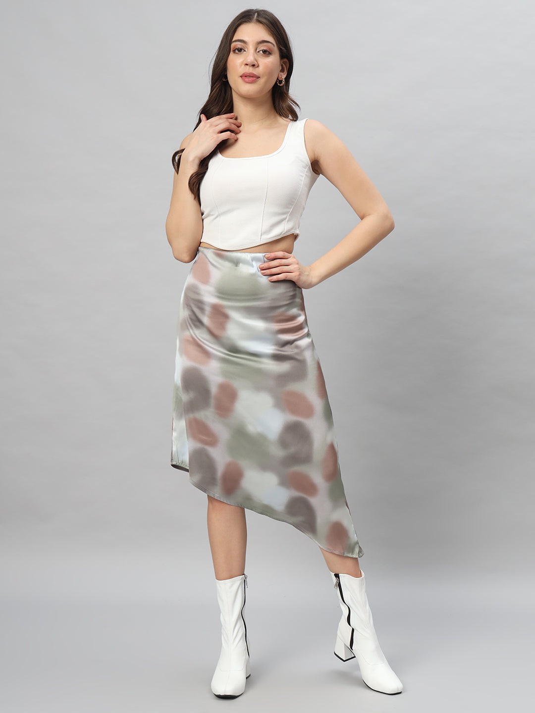 BROOWL Women's Printed A-Line Midi Skirt