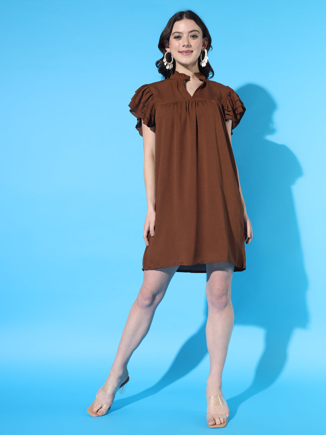 BROOWL Women's Flutter Sleeves A-Line Dress