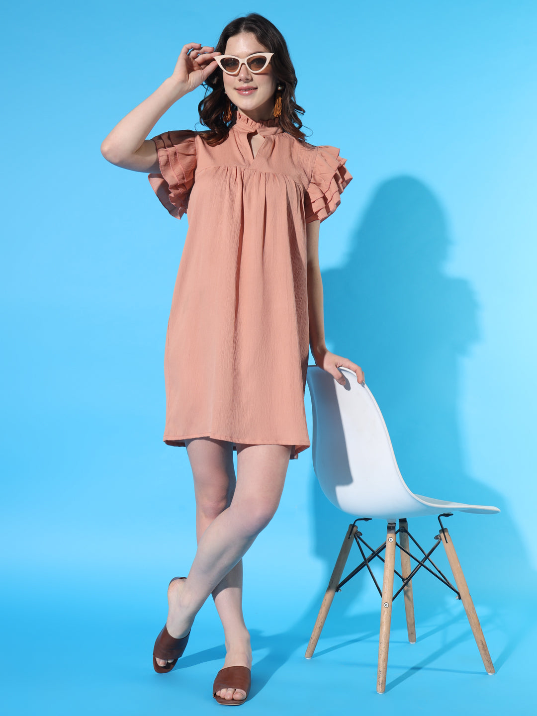 BROOWL Women's Flutter Sleeves A-Line Dress