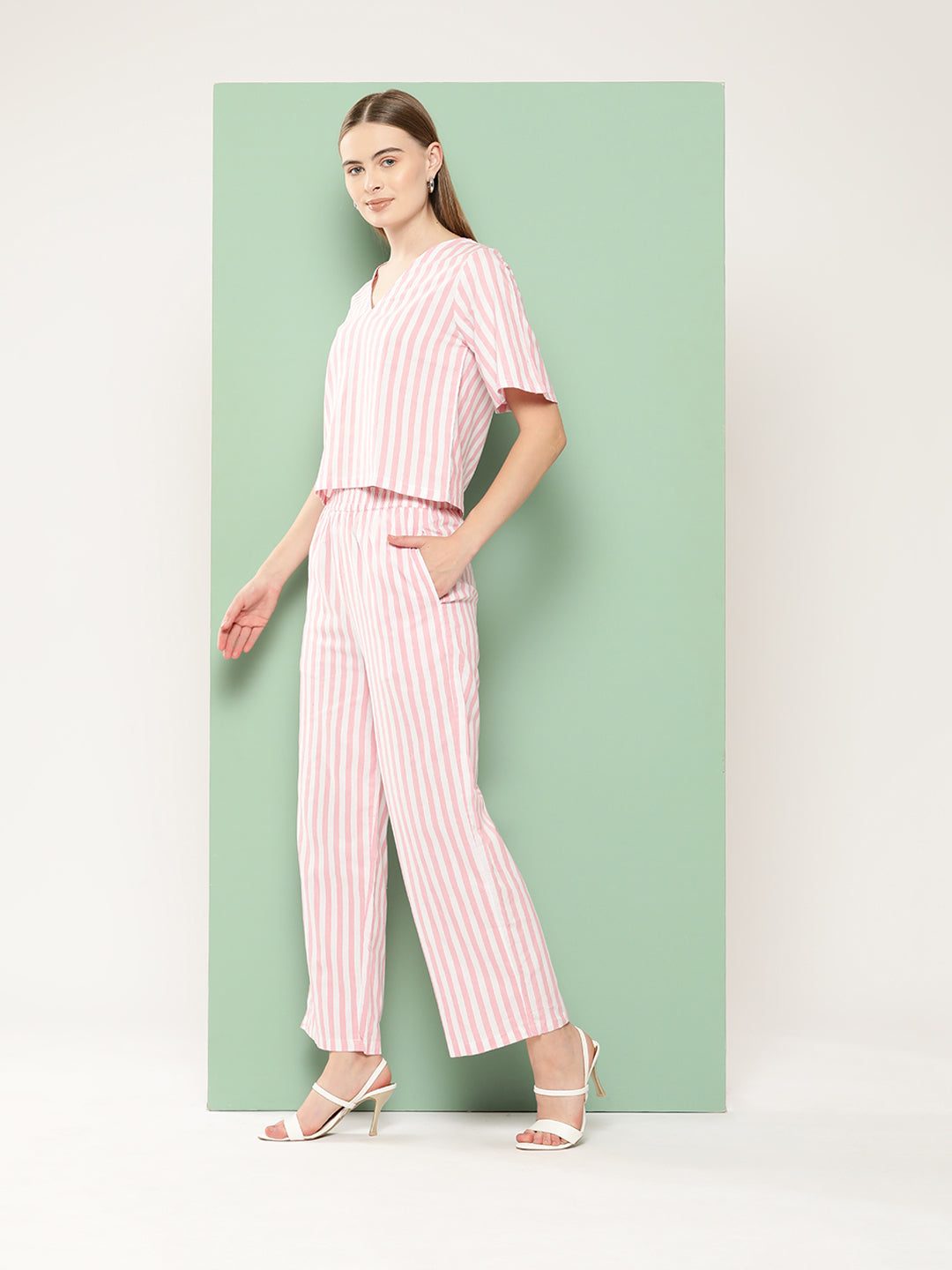 BROOWL Women Striped Pure Cotton Co-Ords Set