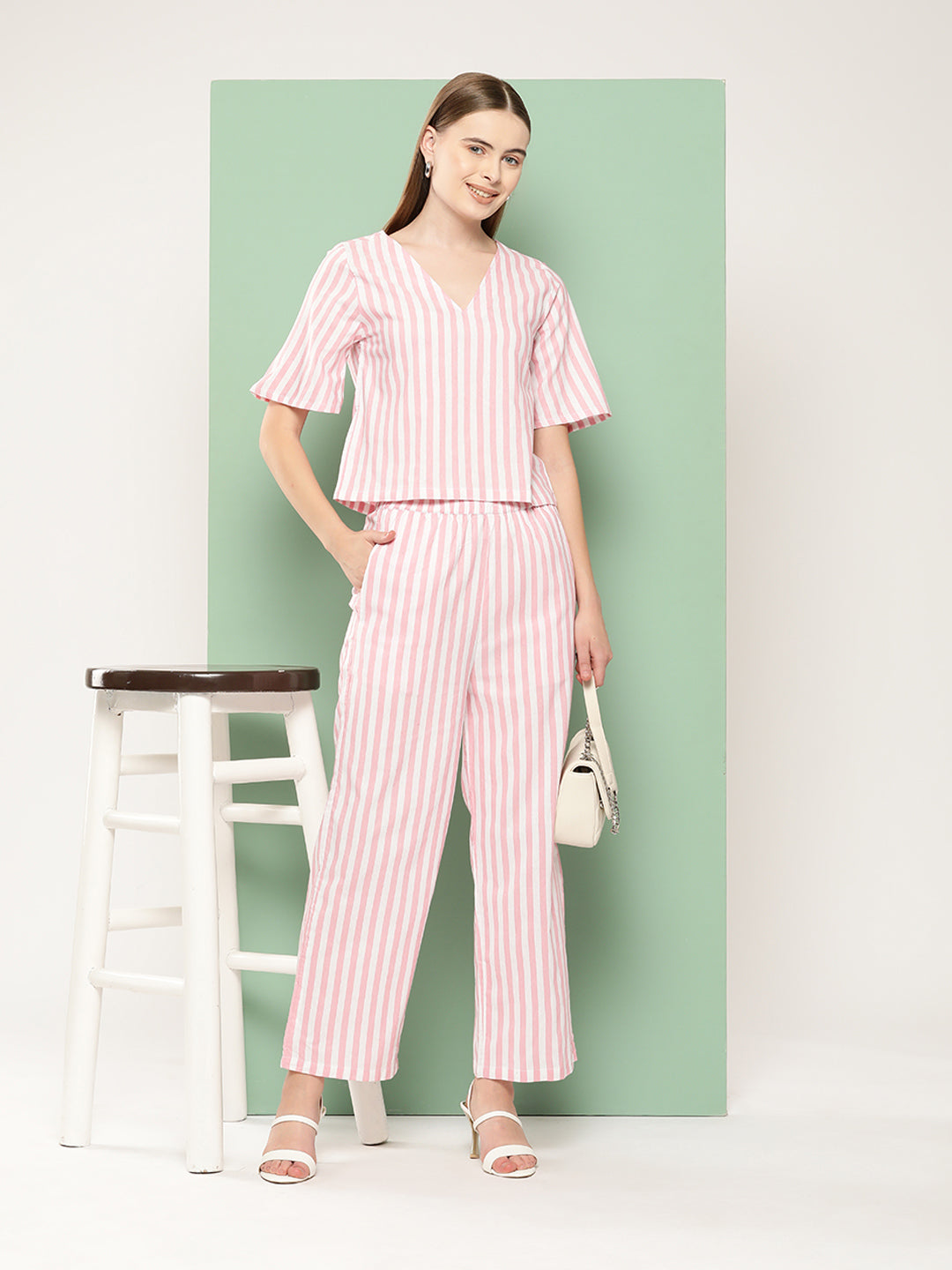 BROOWL Women Striped Pure Cotton Co-Ords Set