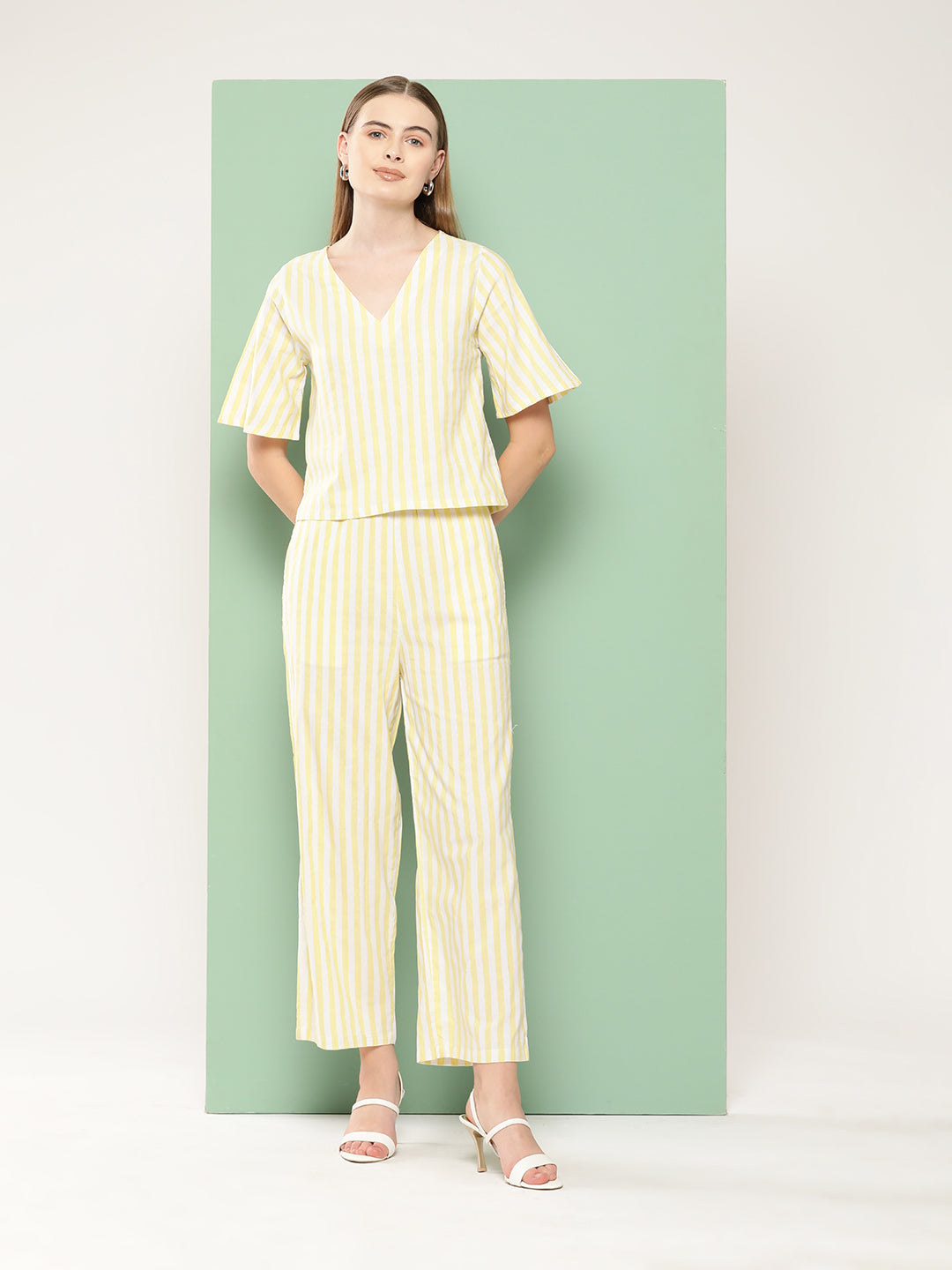 BROOWL Women Striped Pure Cotton Co-Ords Set