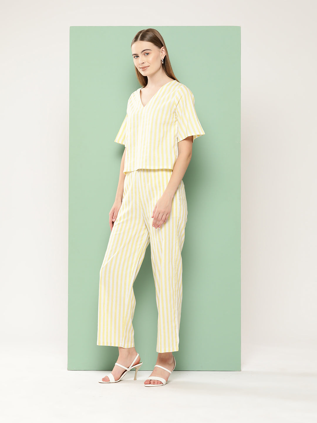 BROOWL Women Striped Pure Cotton Co-Ords Set