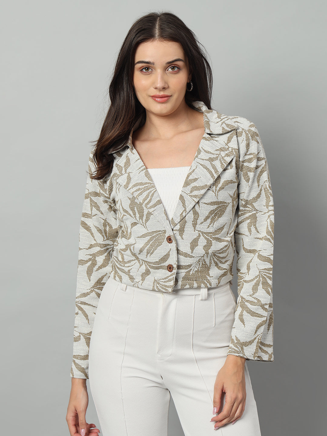 BROOWL Women's Printed Tailored-Fit Crop Blazer