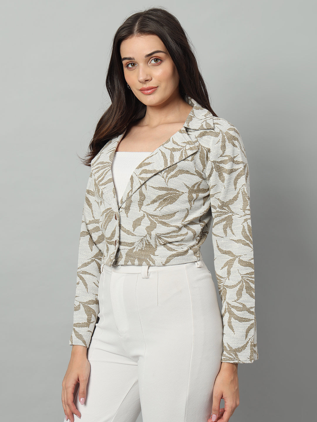 BROOWL Women's Printed Tailored-Fit Crop Blazer