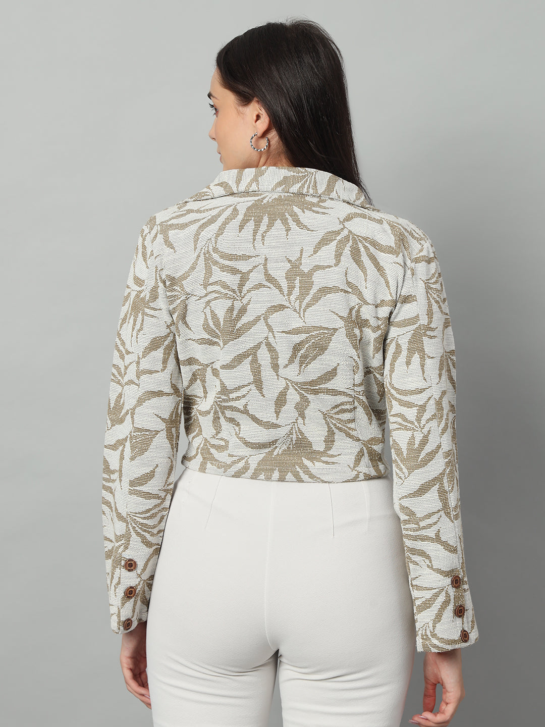 BROOWL Women's Printed Tailored-Fit Crop Blazer