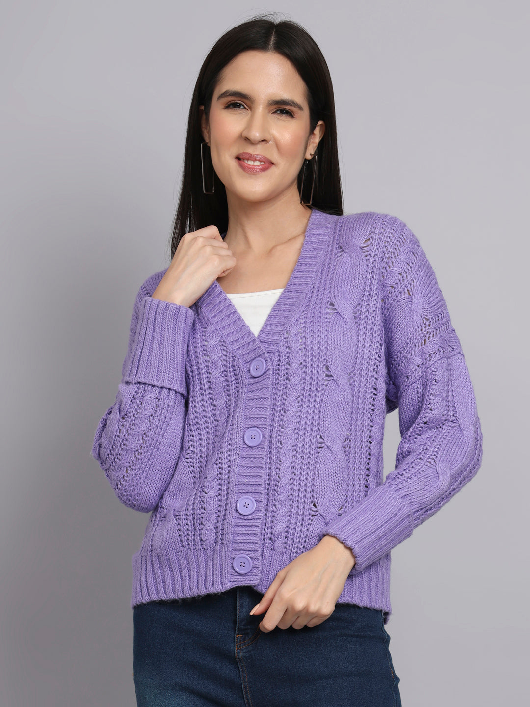 Lavender Cable Knit Woollen Sweater