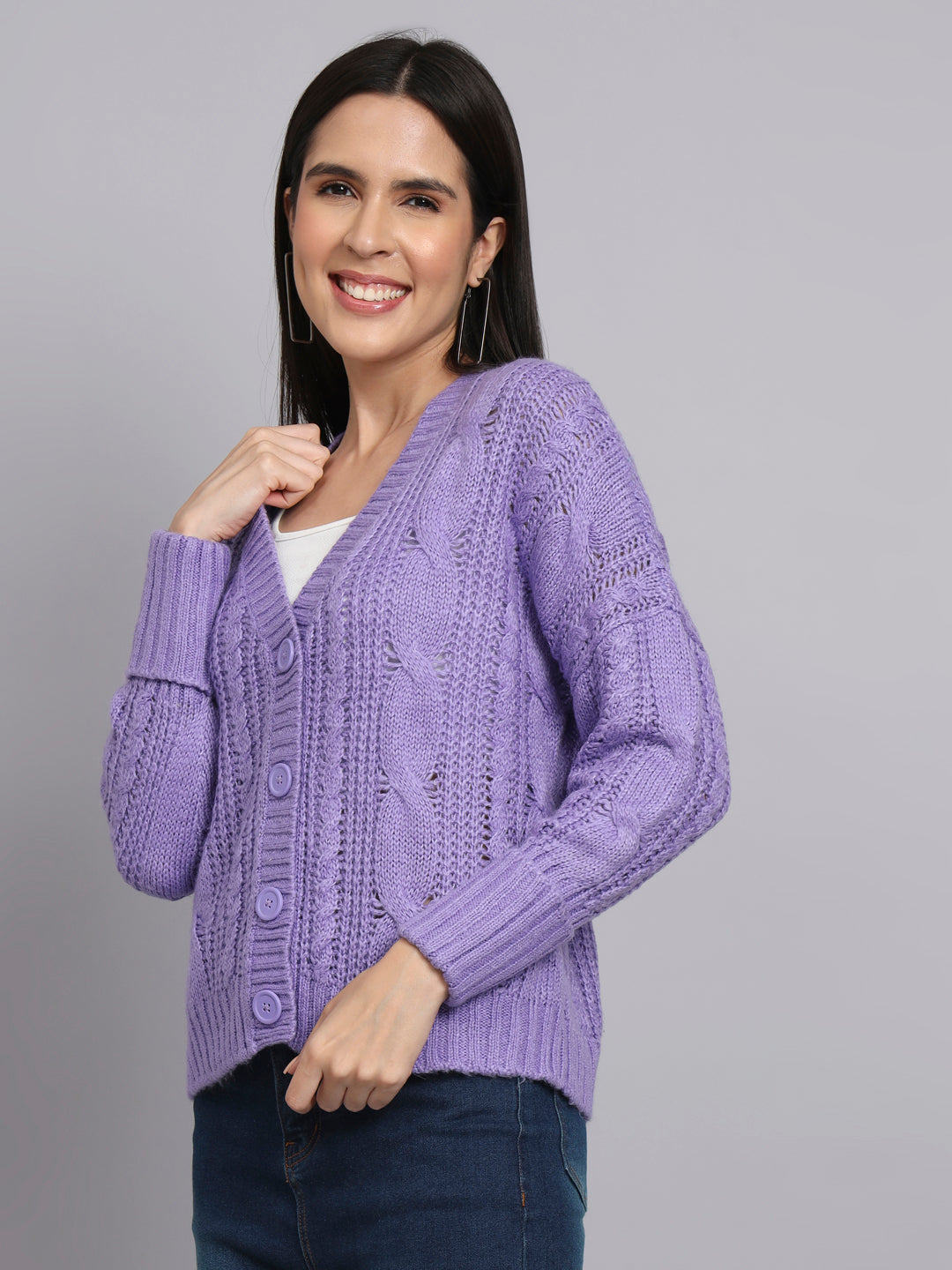 Lavender Cable Knit Woollen Sweater