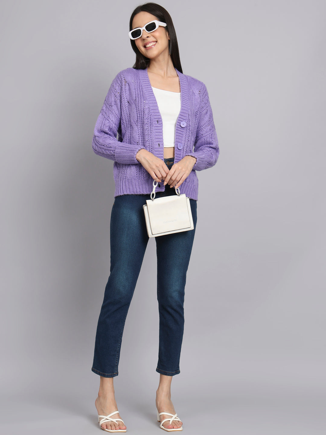 Lavender Cable Knit Woollen Sweater