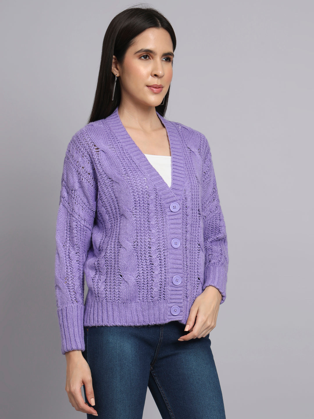 Lavender Cable Knit Woollen Sweater