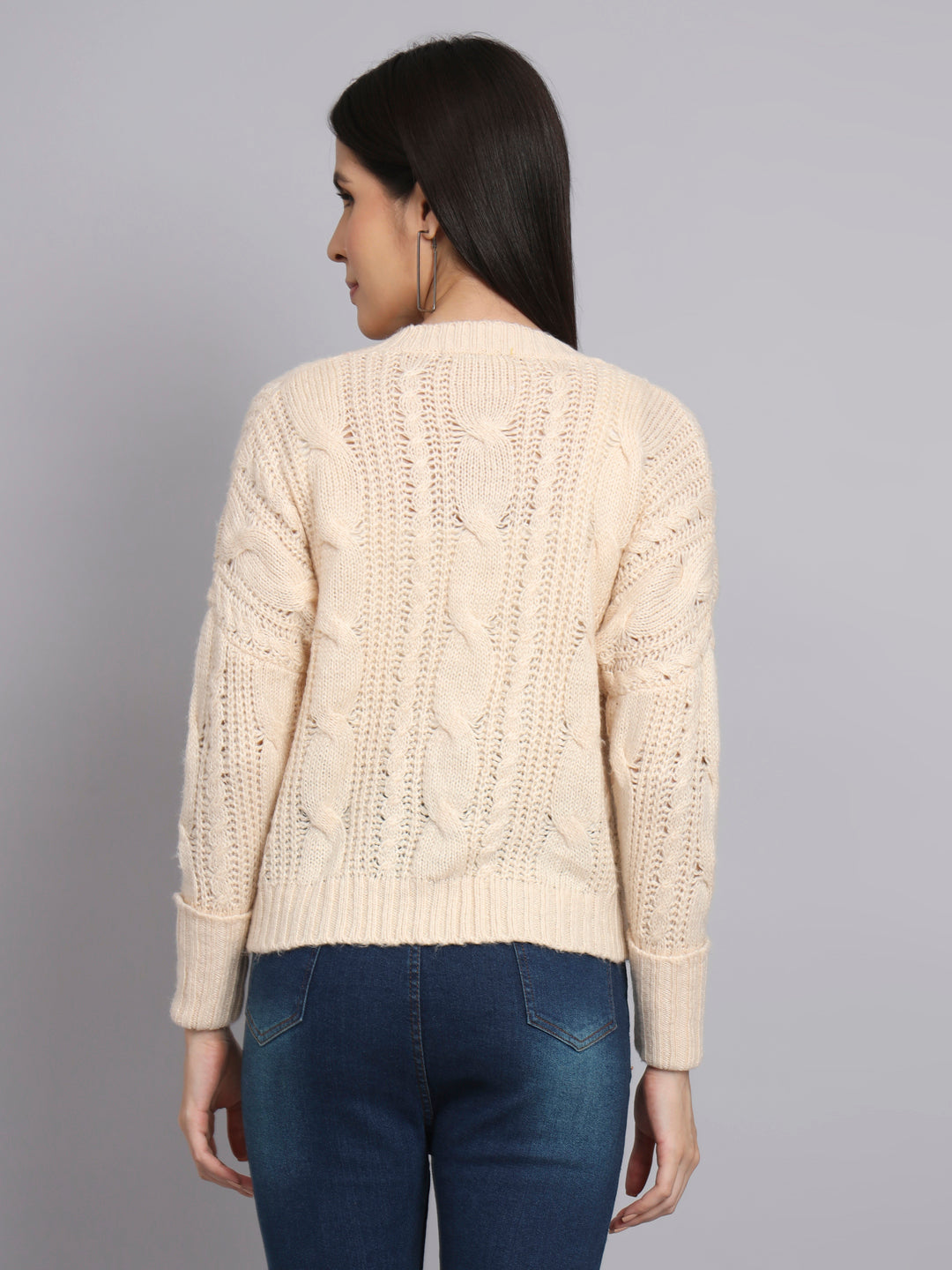 Cream Cable Knit V-Neck Cardigan