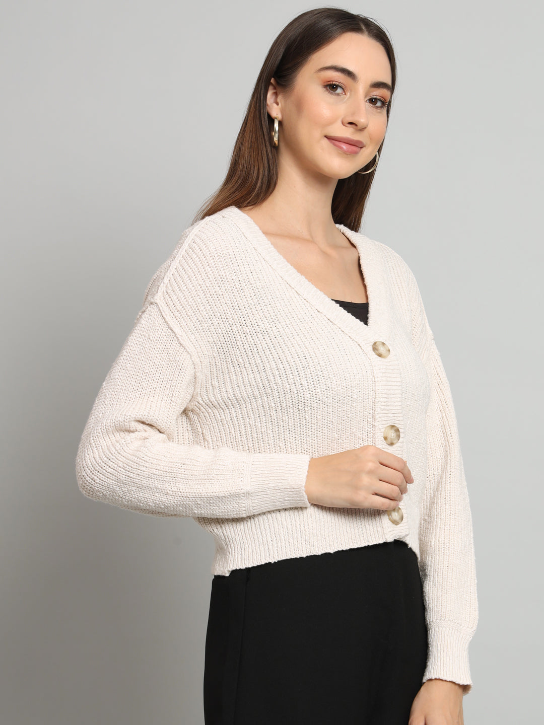 Womens Cream V Neck Sweater