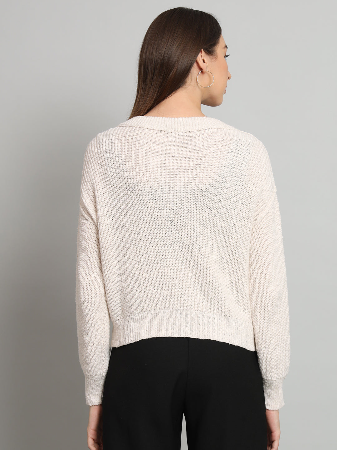 Womens Cream V Neck Sweater