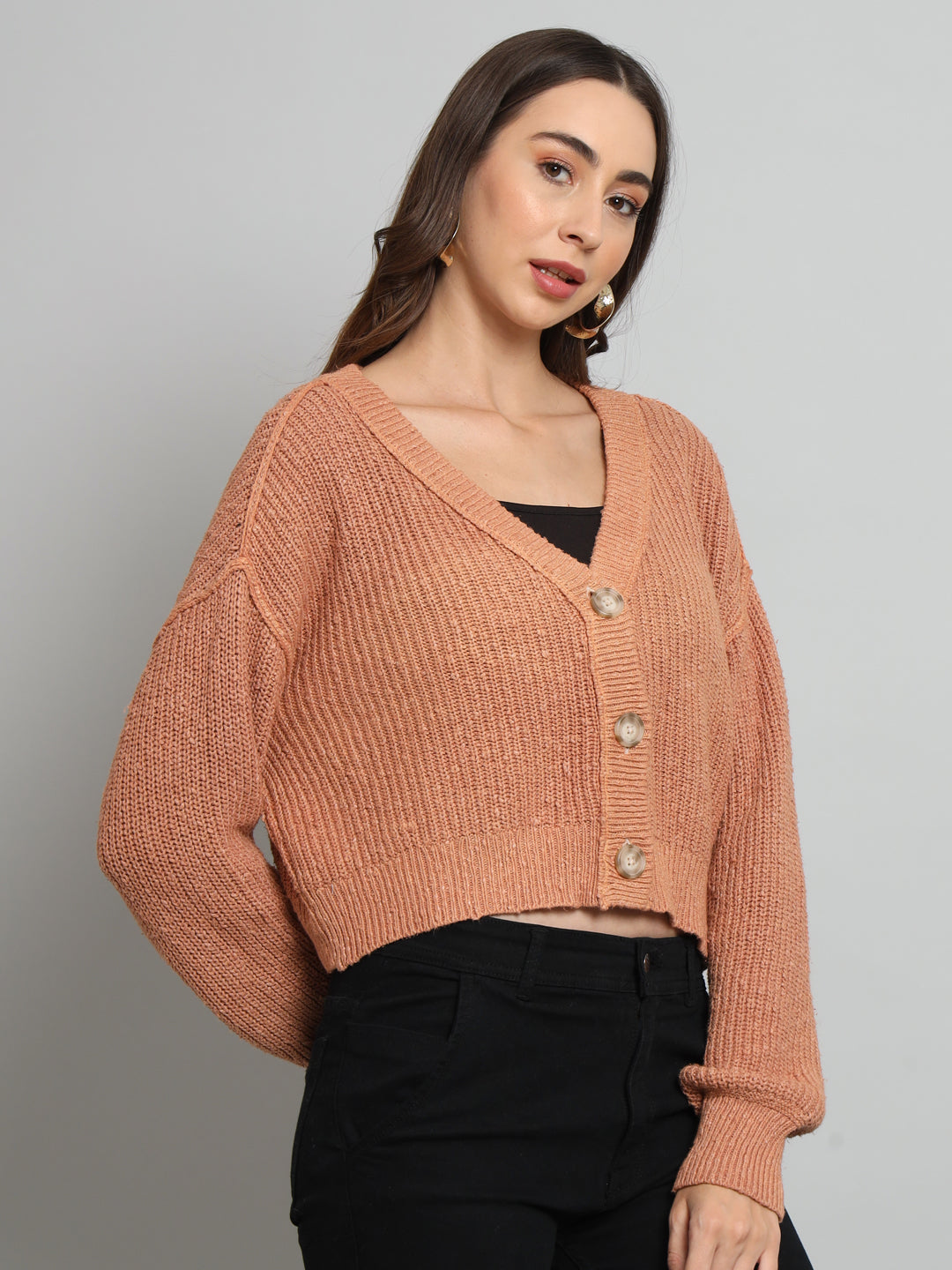 Women Brown V Neck Sweater