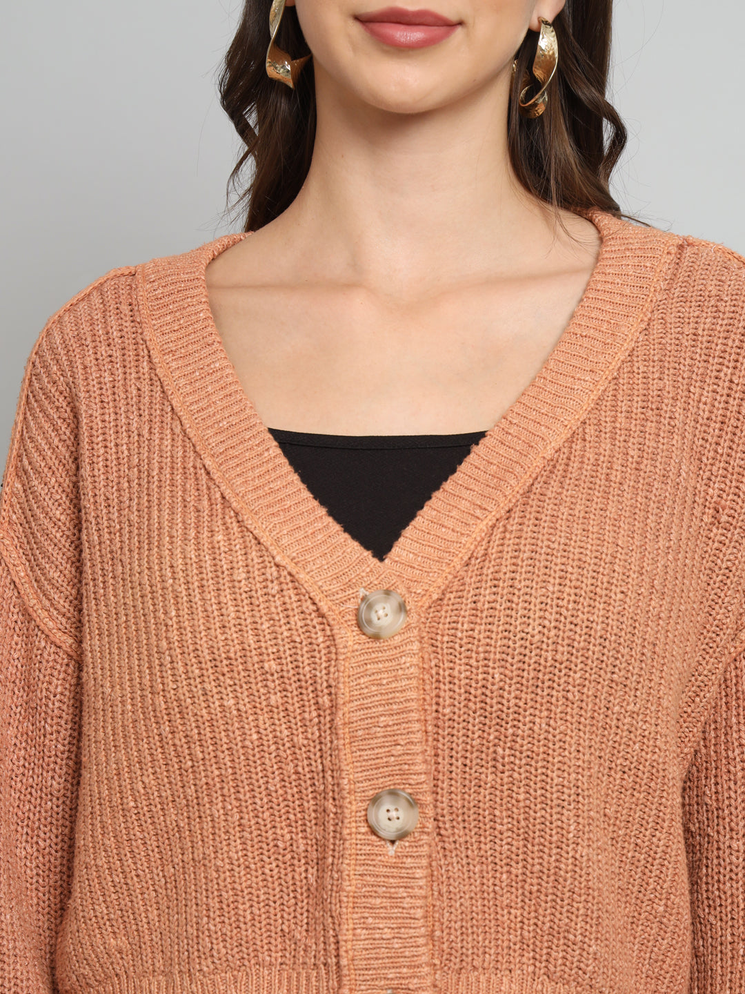 Women Brown V Neck Sweater