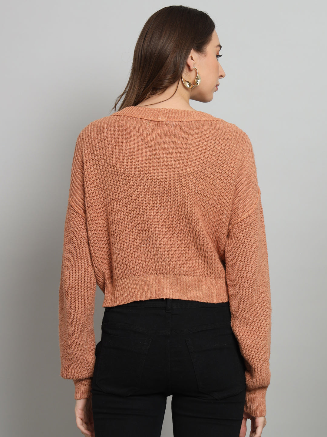 Women Brown V Neck Sweater